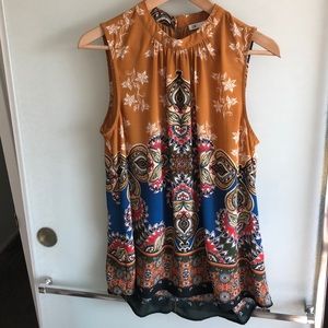 Boho high-neck print top